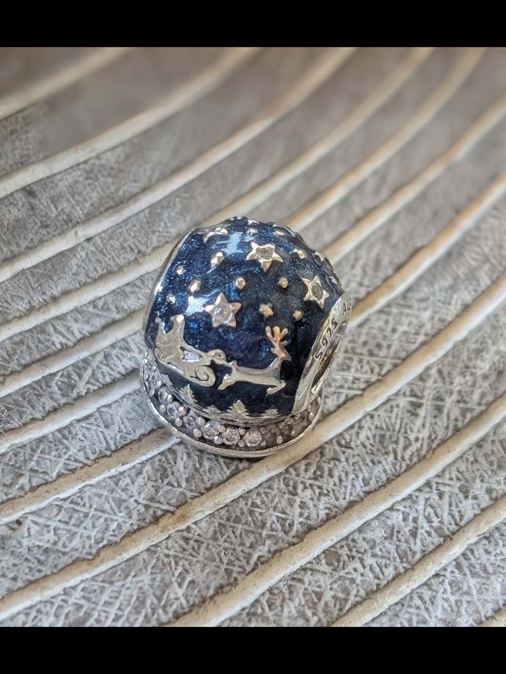 Sterling Silver Blue Enamel Santa Sleigh Pandora Charm